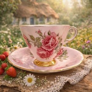 Windsor Bone China “Rosa Elegans” Pink Rose Teacup & Saucer • England 🌸